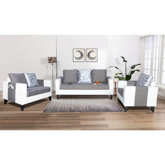 Adorn India Ashley Digitel Print Leatherette Fabric 3-2-1 Six Seater Sofa Set (Grey & White) (3 Year Warranty)