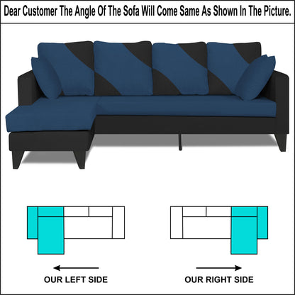 Adorn India Denver L Shape 5 Seater Sofa Set LHS (Blue & Black) (3 Year Warranty)