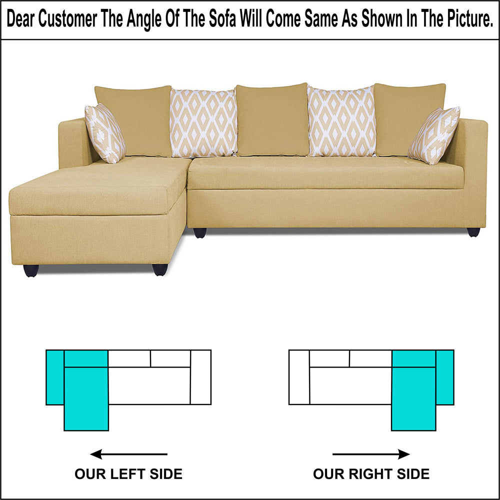 Adorn India Zink Straight line L Shape 6 Seater Sofa Rhombus Cushion (Left Side Handle)(Beige)