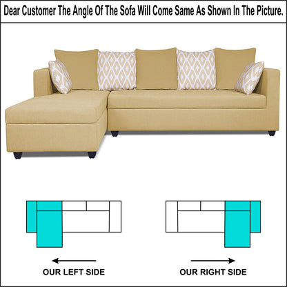 Adorn India Zink Straight line L Shape 6 Seater Sofa Rhombus Cushion (Left Side Handle)(Beige)