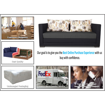Adorn India Exclusive Two Tone Straight Line Three Seater Sofa Cum Bed (Dark Grey & Black), Wood, Foam