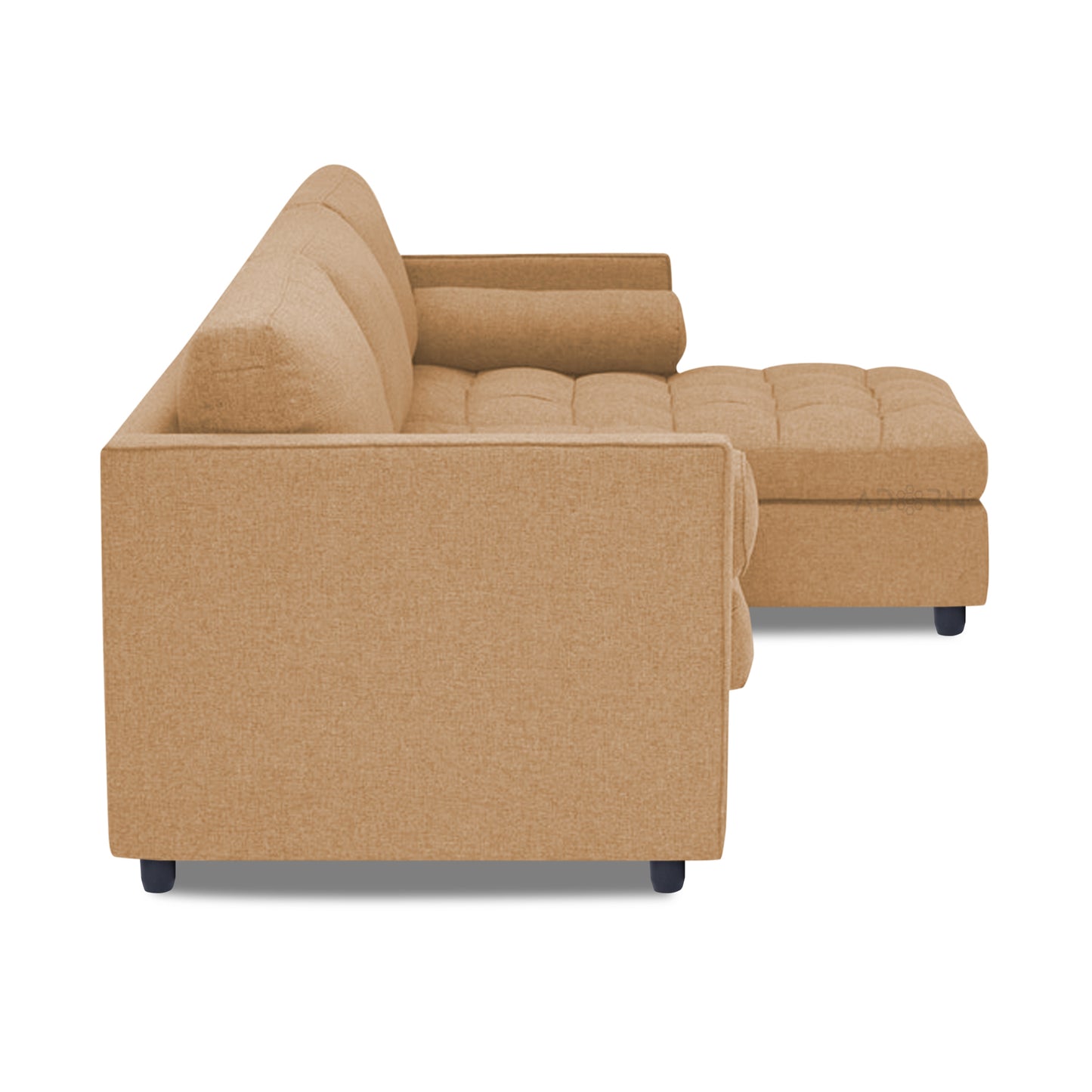 Adorn India Alexander L Shape 7 Seater Sofa Set with Ottoman Puffy RHS (Beige) (3 Year Warranty)