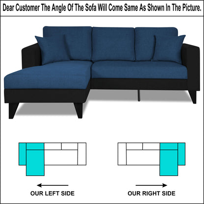 Adorn India Martin L Shape 4 Seater Sofa Set Two Tone Left Hand Side (Blue & Black) (3 Year Warranty)
