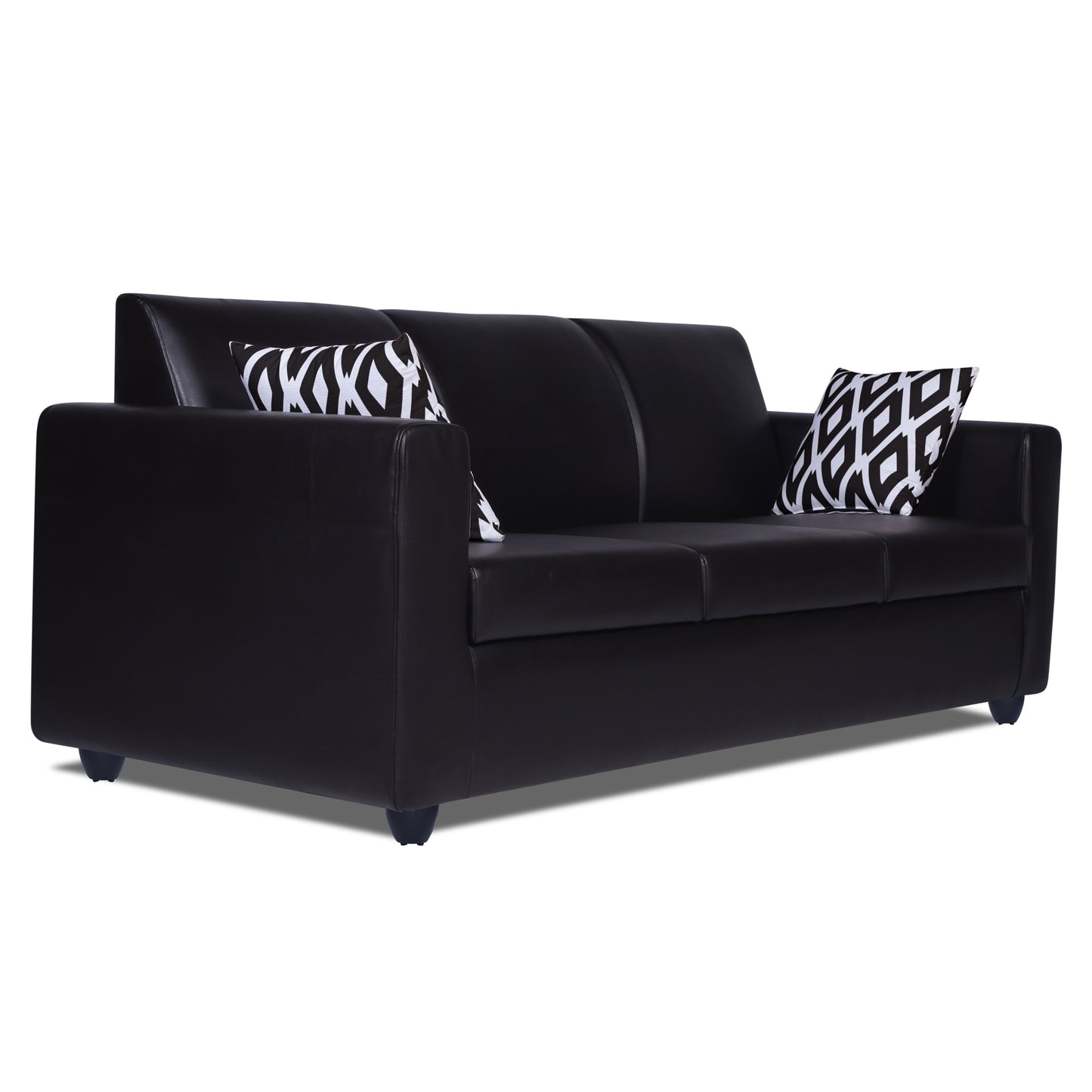 Adorn India Monteno Leatherette 3+1+1 5 Seater Sofa Set (Black) (3 Year Warranty)