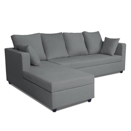 Adorn India Zink Straight line L Shape 6 Seater Sofa Plain Cushion (Left Side Handle)(Grey)