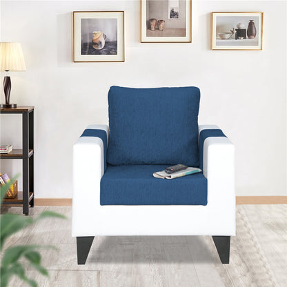 Adorn India Ashley Plain Leatherette Fabric 1 Seater Sofa (Blue & White) (3 Year Warranty)