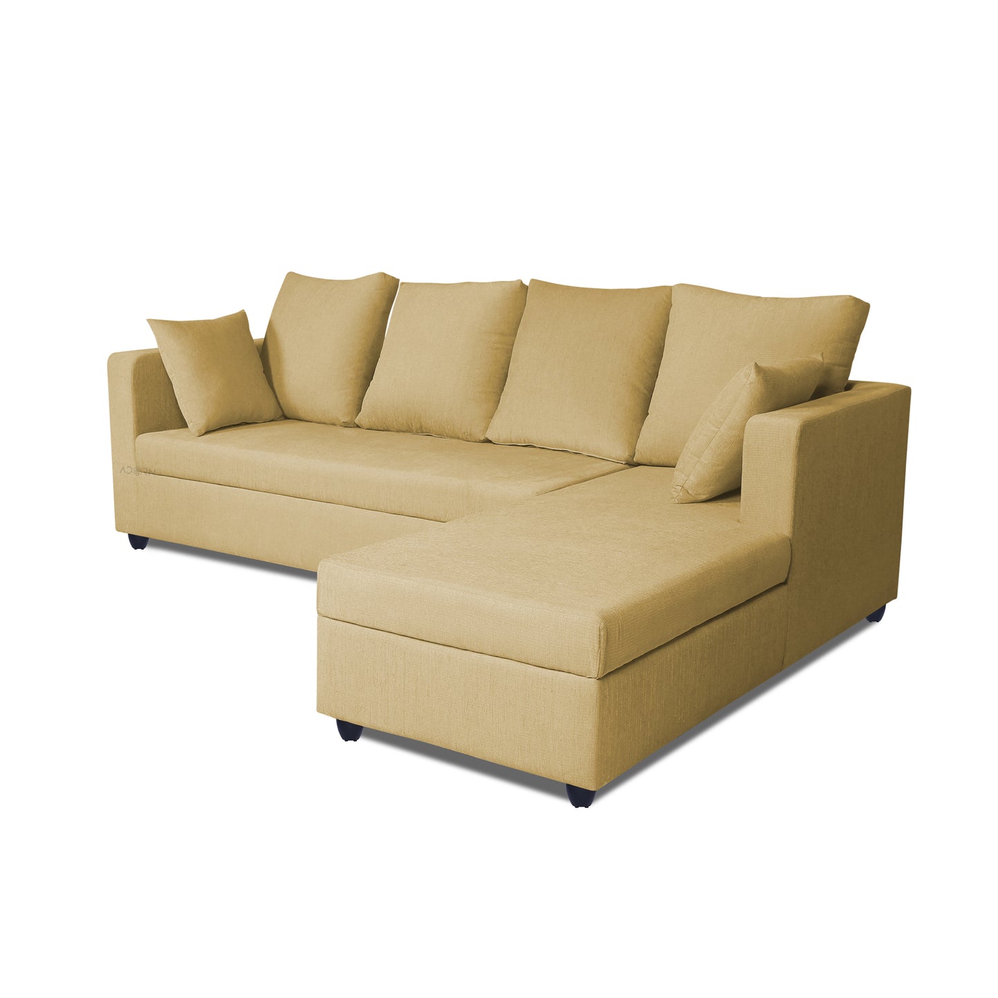 Adorn India Zink Straight line L Shape 6 Seater Sofa Plain Cushion (Beige)