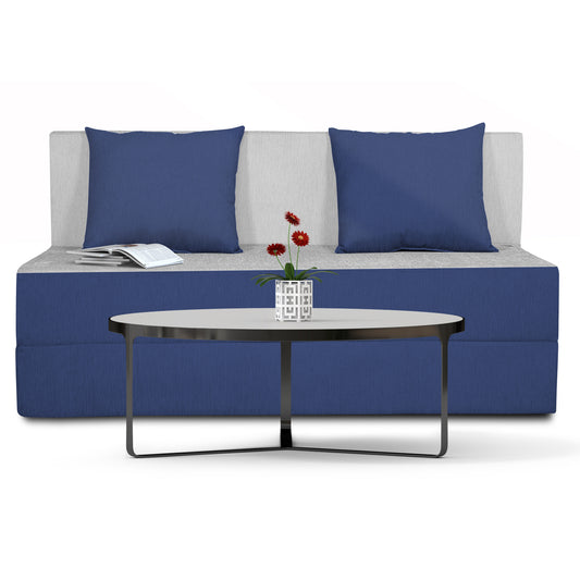 Adorn India Easy 2 Seater Sofa Cum Bed -Perfect for Seat & Sleep Washeble Polyster Fabric Cover (Blue & Grey) 4'x6'.Pillows Free (3 Year Warranty)