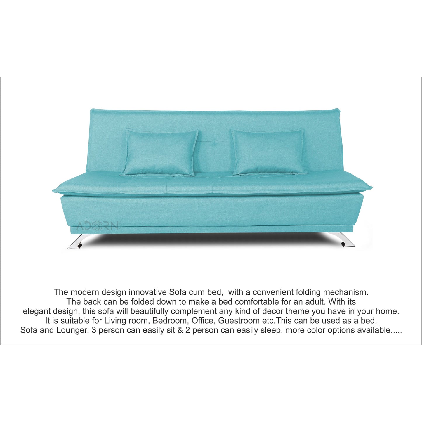 Adorn India Arden 4 Seater Sofa Cum Bed 4 x 6 (Aqua Blue) (3 Year Warranty)