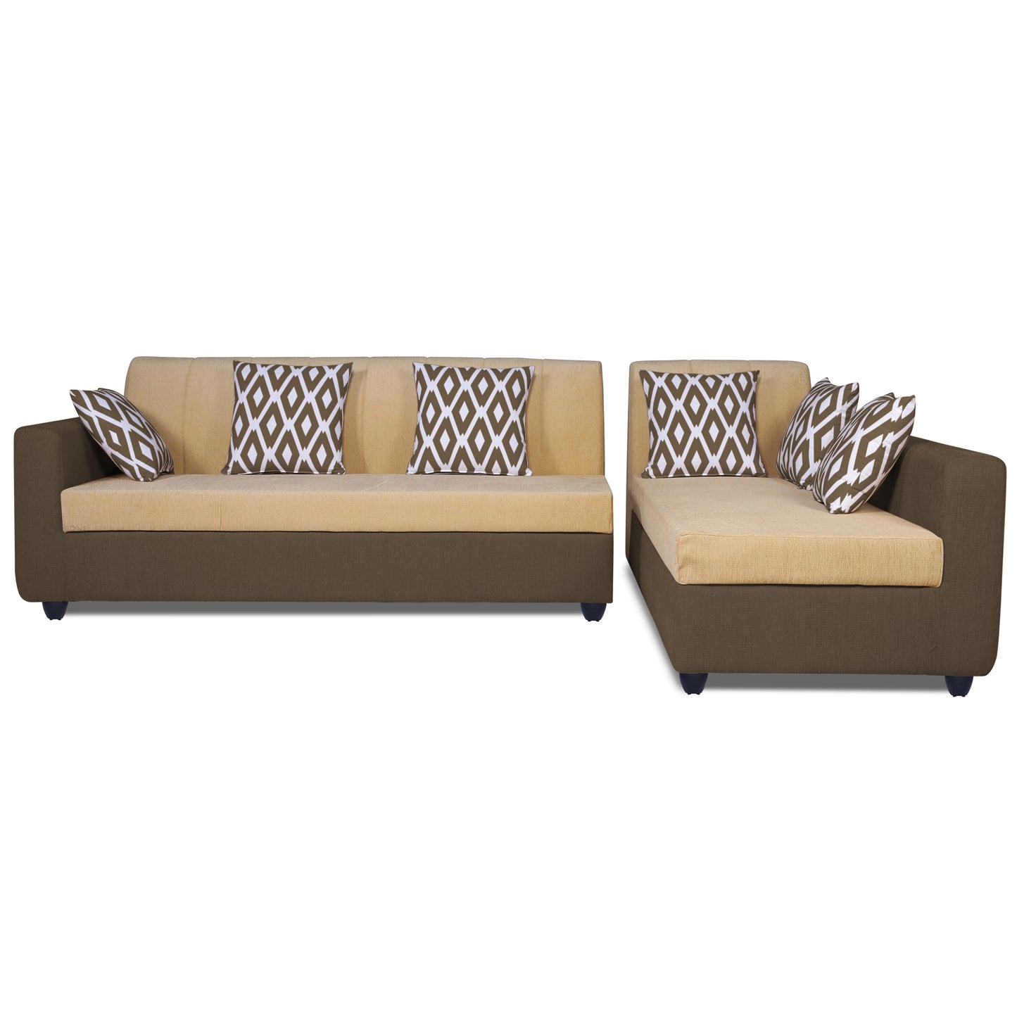 Adorn India Rio High Back L Shape 6 Seater Sofa Set (Right Hand Side) (Brown & Beige)