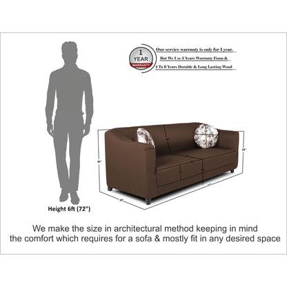Adorn India Brisco 3 Seater Sofa (Brown), Wood, Foam