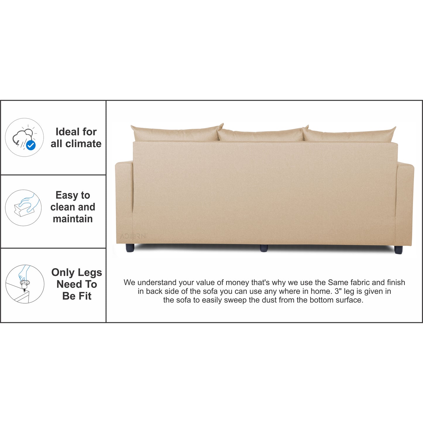 Adorn India New Straight Line Modular 5 Seater Sofa Set (Beige) - Wood