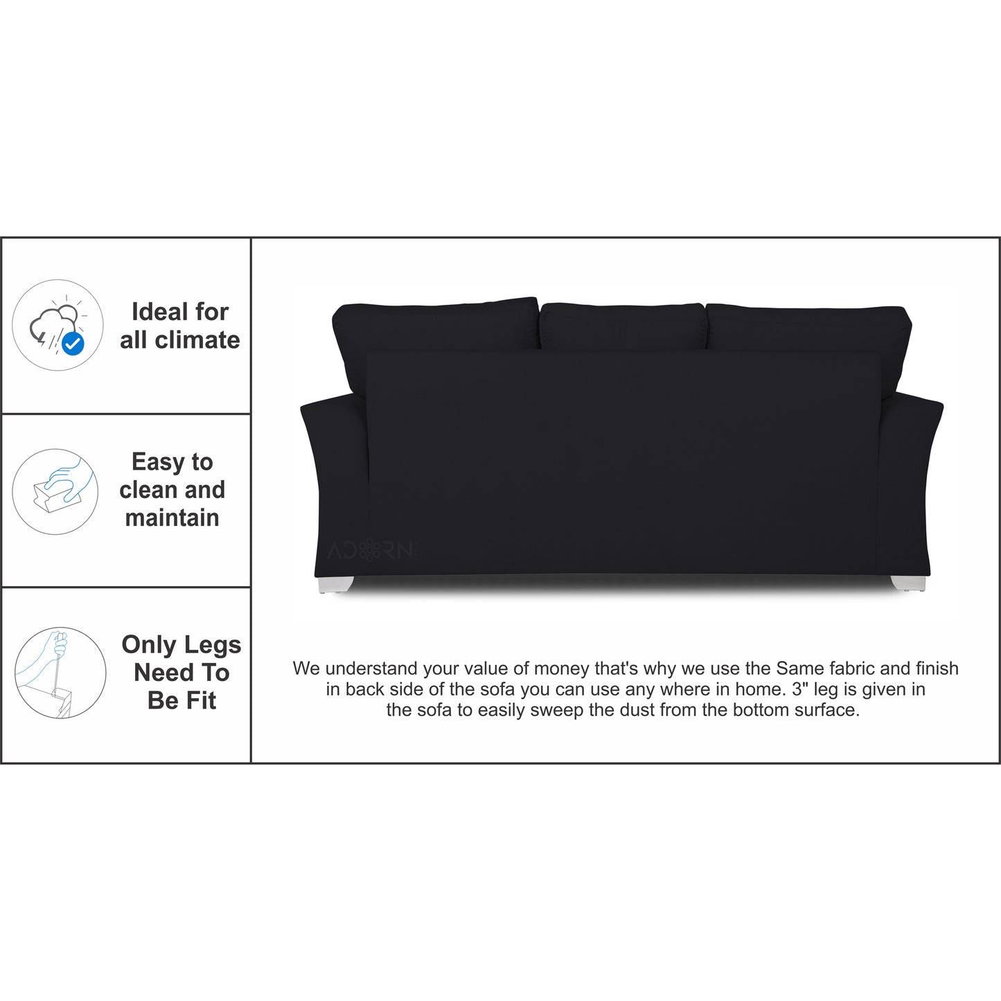 Adorn India Alexia 3+1+1 Sofa Set(Black)