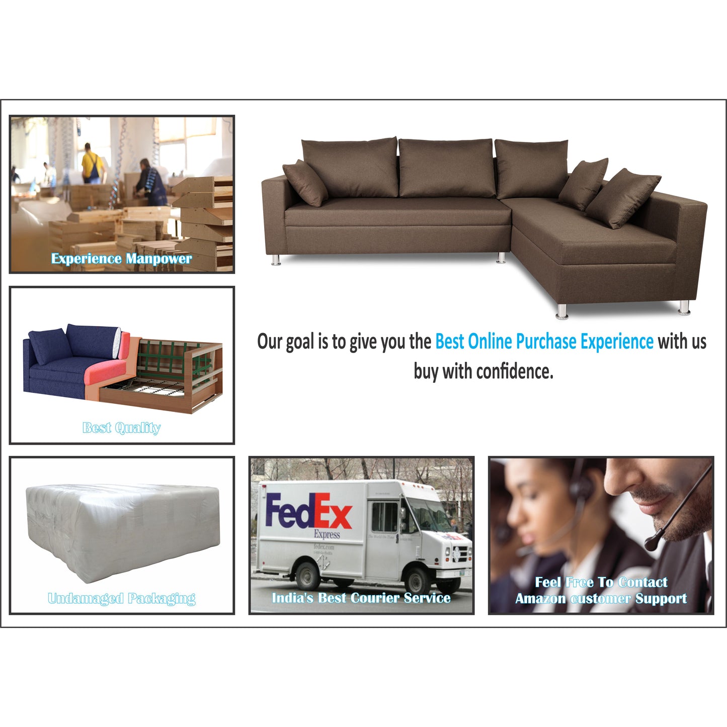 Adorn India Straight line L Shape Sofa (Camel)