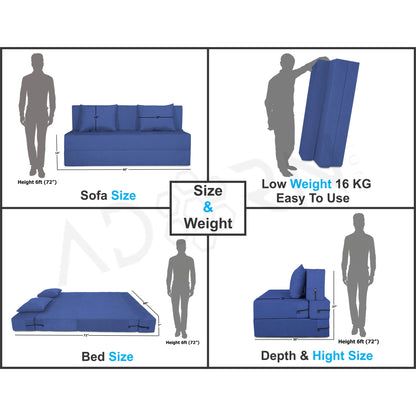 Adorn India Easy Three Seater Sofa Cum Bed Alyn 5'x 6' (Dark Blue)(1 Year Warranty)