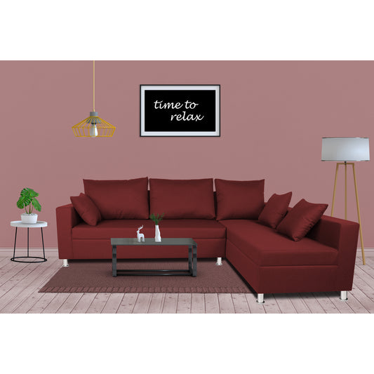 Adorn India Straight line 6 seater L Shape Sofa set (Maroon)