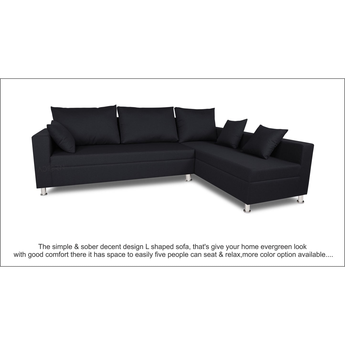 Adorn India Straight line L Shape Sofa (Black)