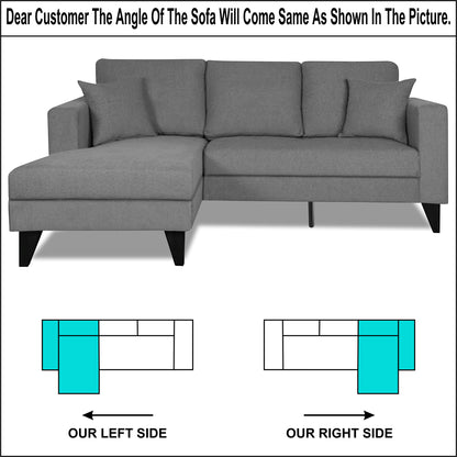 Adorn India Martin L Shape 4 Seater Sofa Set Plain (Left Hand Side) (Grey) (3 Year Warranty)