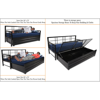 Adorn India Polar Black Metal Three Seater Sofa Cum Bed with Storage (6 x 5) (Blue)