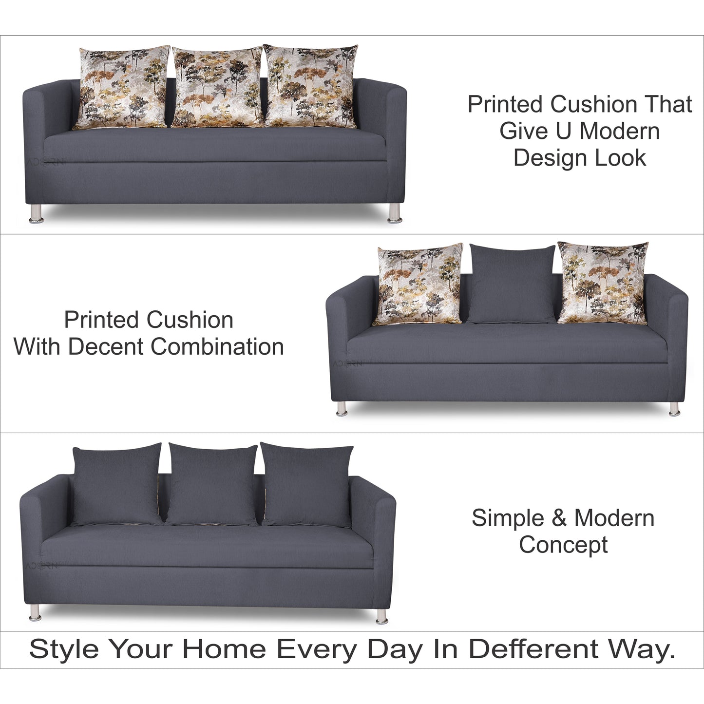 Adorn India Alita 3-1-1 Compact 5 Seater Sofa Set (Dark Grey), Wood, Foam