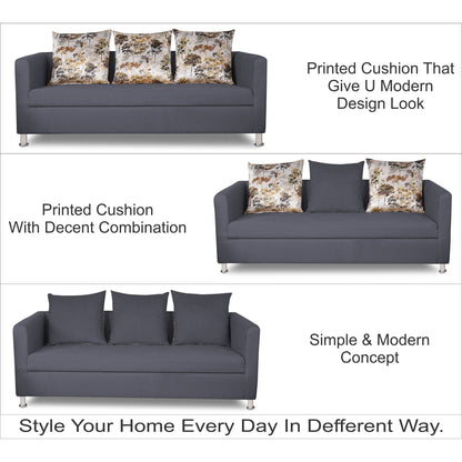 Adorn India Alita 3-1-1 Compact 5 Seater Sofa Set (Dark Grey), Wood, Foam