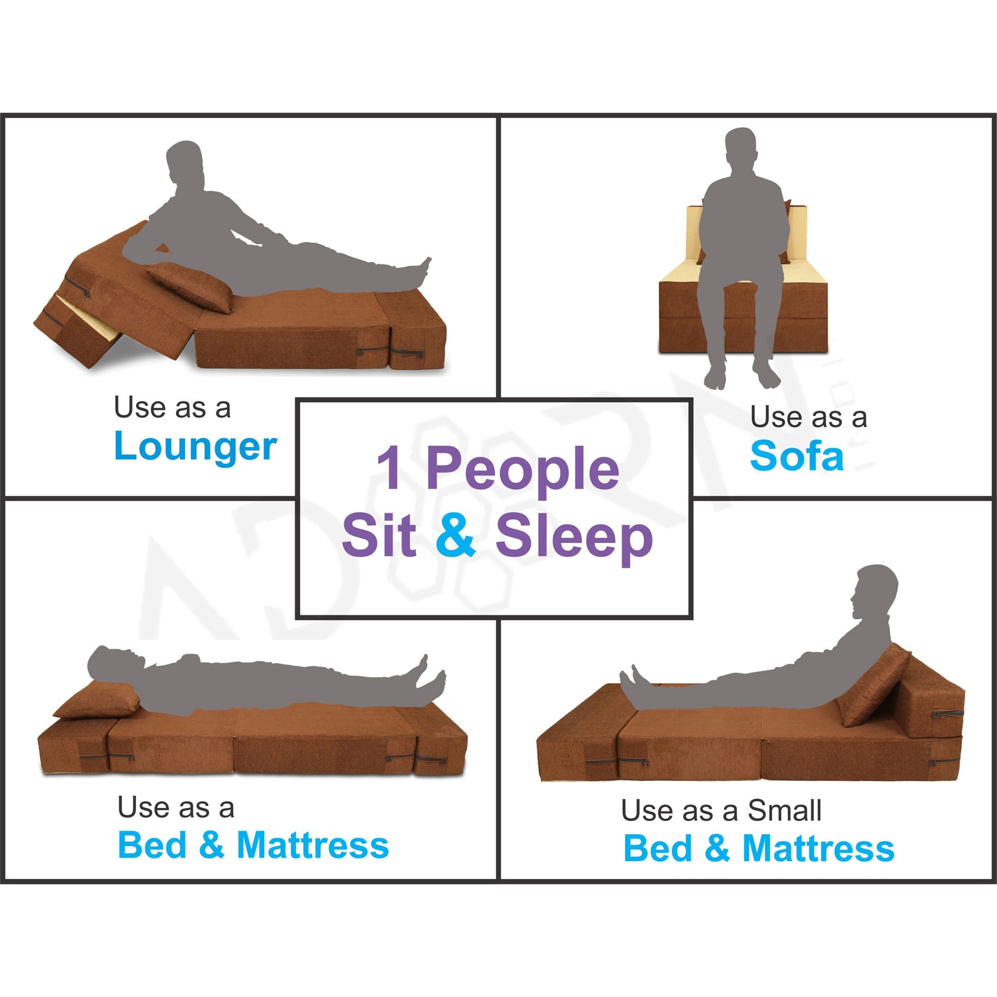 Adorn India Easy 2 Seater Sofa cumbed 3x6 (Brown & Beige) (1 Year Warranty)