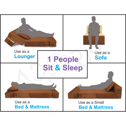 Adorn India Easy 2 Seater Sofa cumbed 3x6 (Brown & Beige) (1 Year Warranty)