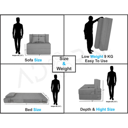 Adorn India Easy 2 Seater Sofa Cum Bed Alyn 3'x 6' (Grey) (1 Year Warranty)
