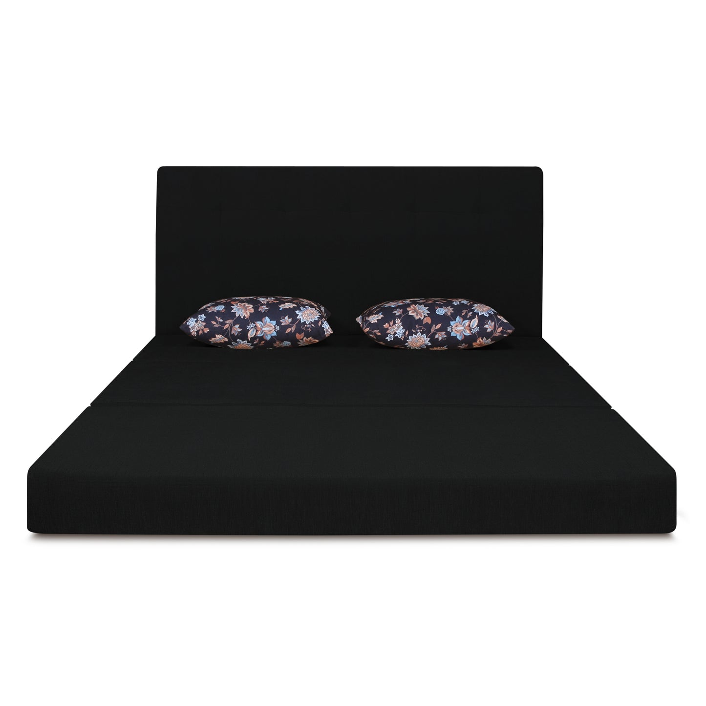 Adorn India Easy Highback Three Seater Sofa Cum Bed Floral 5' x 6' (Black) (1 Year Warranty)