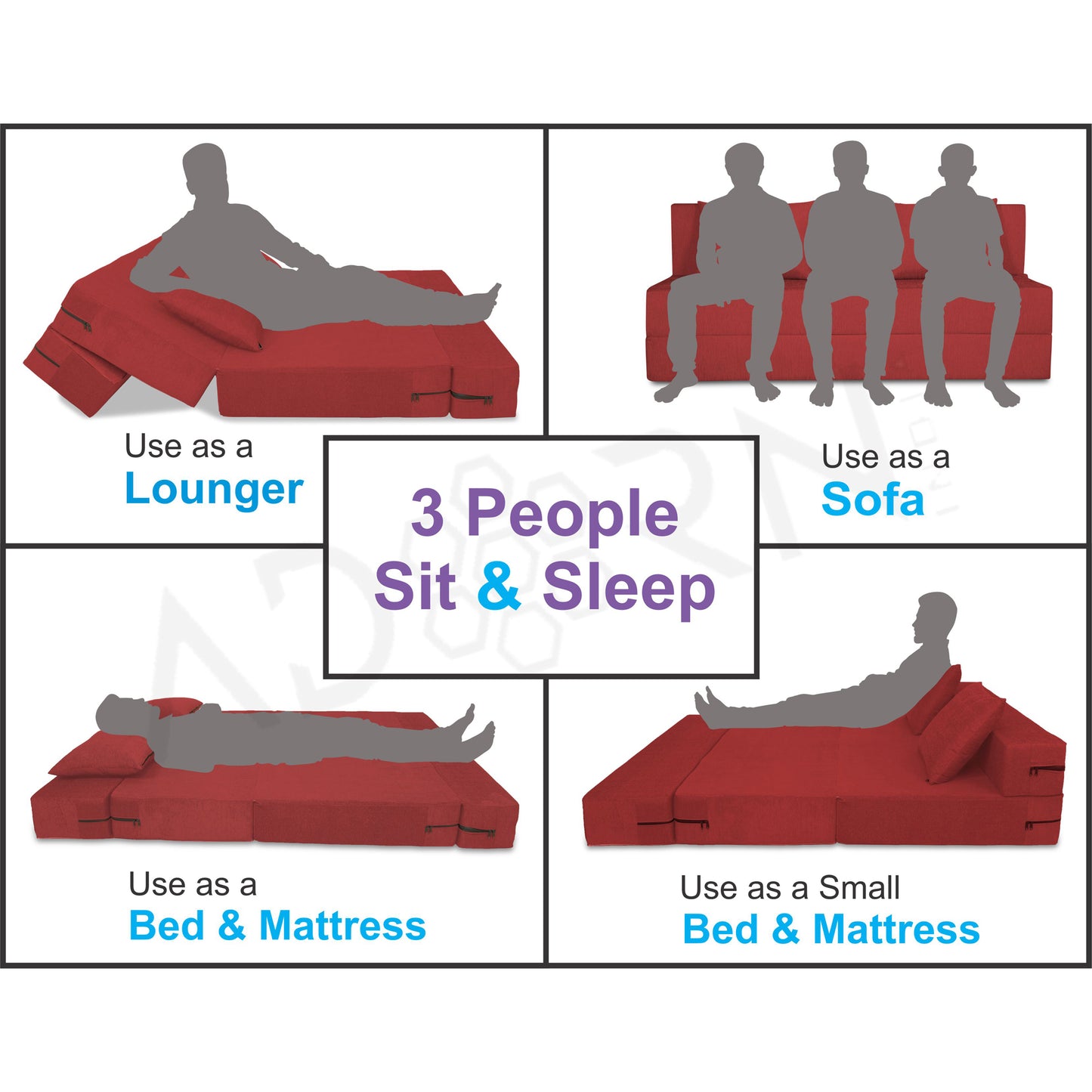 Adorn India Easy 4 Seater Sofa Cum Bed Alyn 6'x 6' (Maroon)