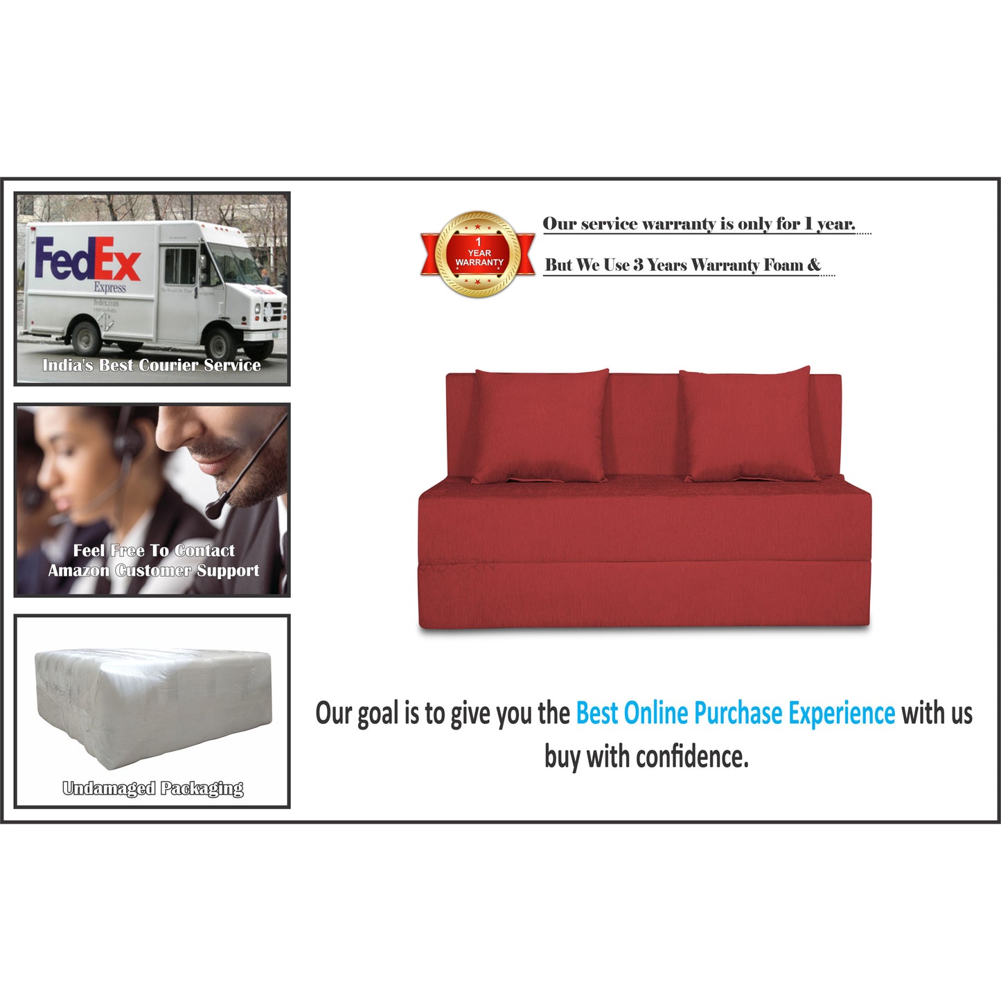 Adorn India Foam Easy 2-Person Sofa Cum Bed Alyn 4'X 6' (Maroon) (1 Year Warranty)