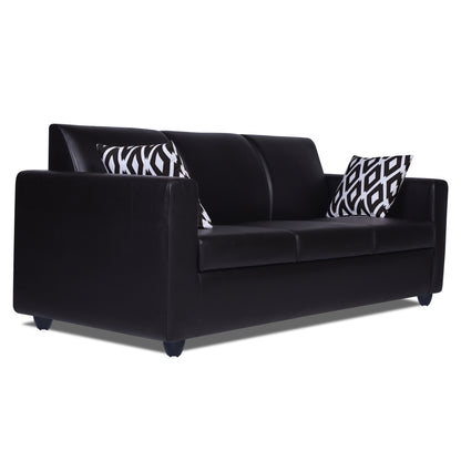 Adorn India Monteno Leatherette 3 Seater Sofa (Black) (3 Year Warranty)