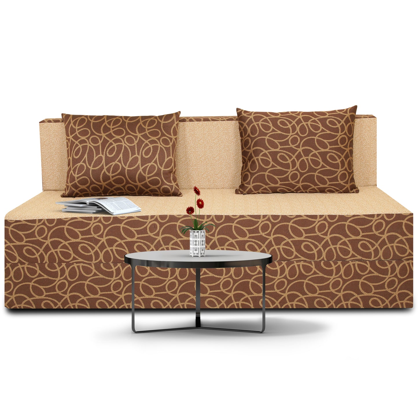 Adorn India Easy 3 Seater Sofa Cum Bed Poly Cotton (Brown & Beige) 5'X6' (1 Year Warranty)