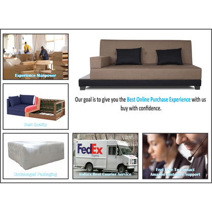 Adorn India Exclusive Two Tone Blake Three Seater Sofa Cum Bed (Camel & Black), Wood, Foam