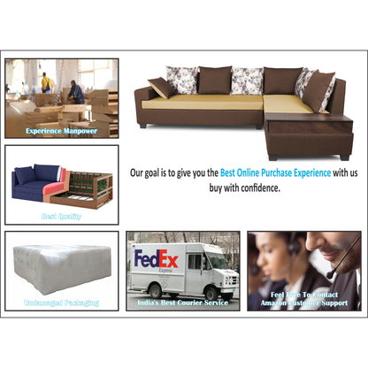 Adorn India Orlando Fabric L Shape Sofa (Brown and Beige)