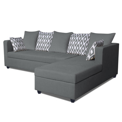 Adorn India Zink Straight Line L Shape 6 Seater Sofa Set Rhombus Cushion (Right Hand Side) (Grey)