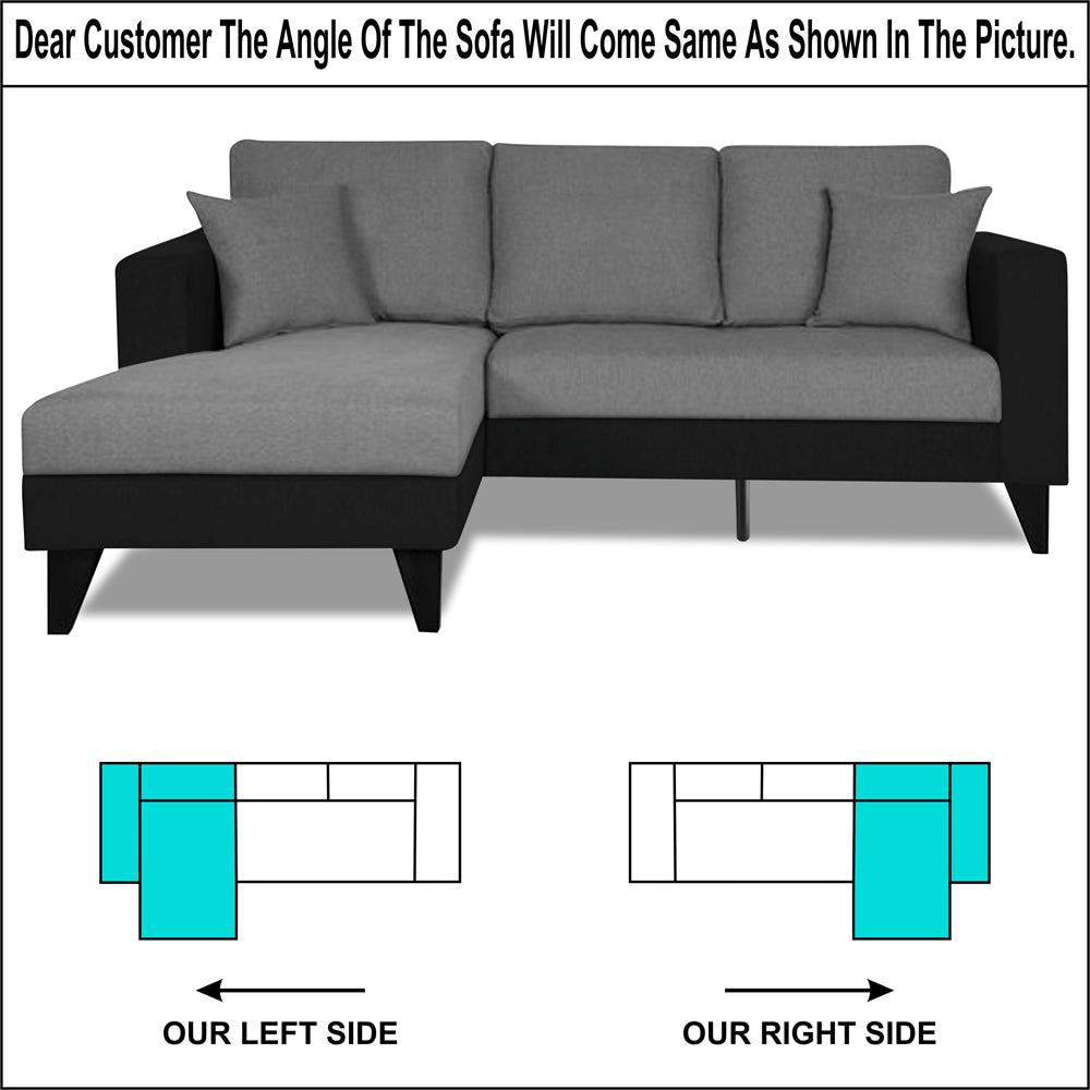 Adorn India Martin L Shape 4 Seater Sofa Set Two Tone - Left Hand Side (Grey & Black) (3 Year Warranty)