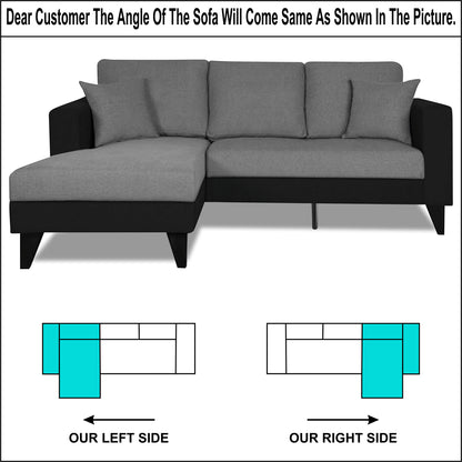 Adorn India Martin L Shape 4 Seater Sofa Set Two Tone - Left Hand Side (Grey & Black) (3 Year Warranty)