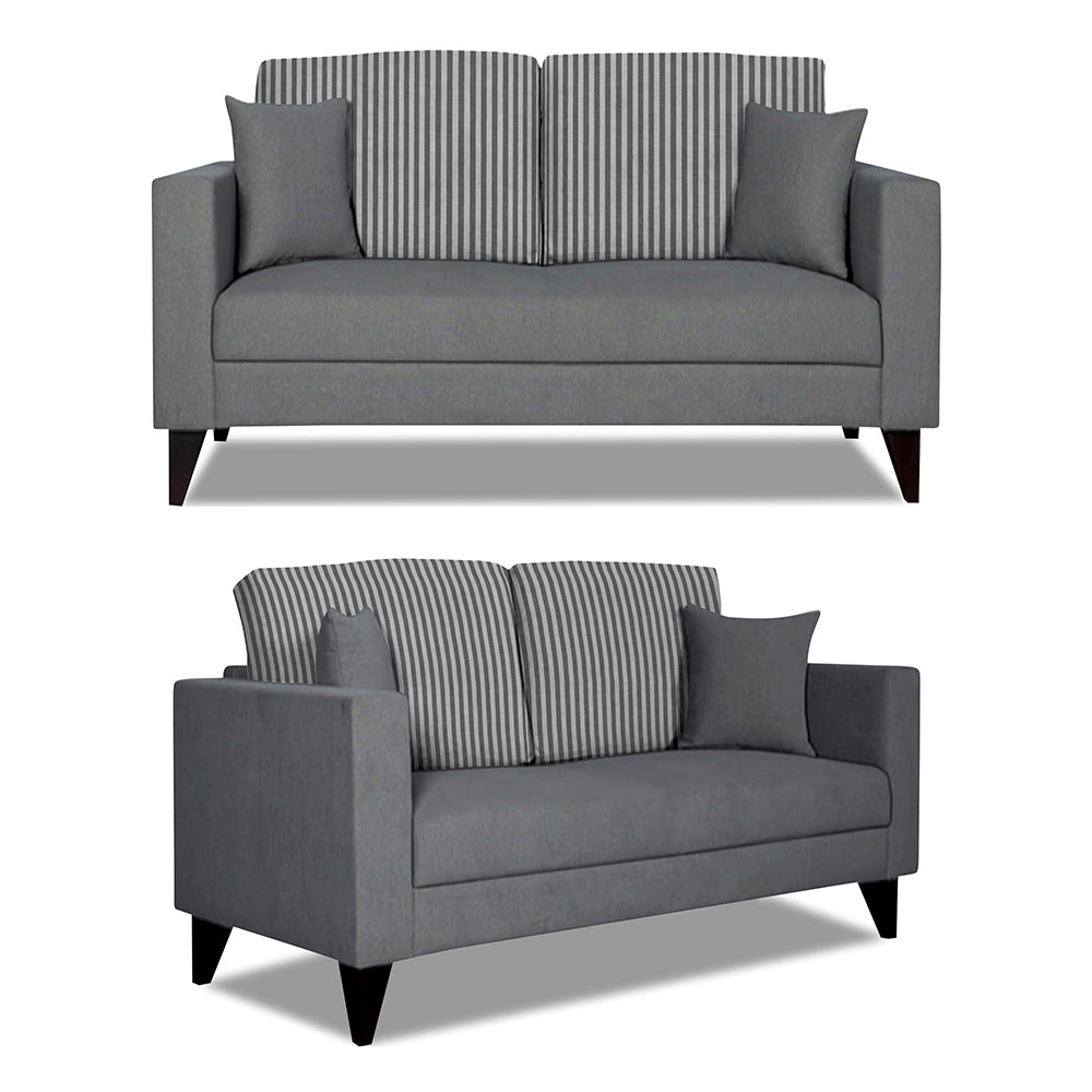 Adorn India Hector Stripes 3+2 5 Seater Sofa Set (Grey) Martin Plus (3 Year Warranty)