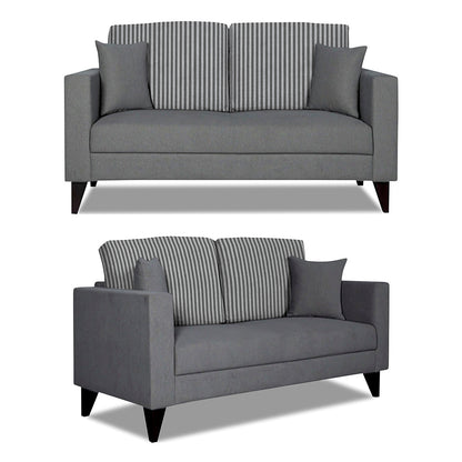 Adorn India Hector Stripes 3+2 5 Seater Sofa Set (Grey) Martin Plus (3 Year Warranty)