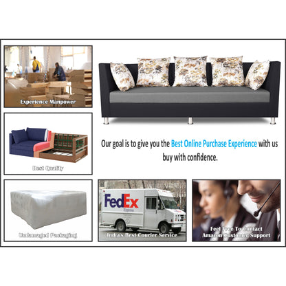 Adorn India Exclusive Two Tone Alica 3-1-1 Five Seater Sofa Set (Wood & Fabric, Light Grey & Black)