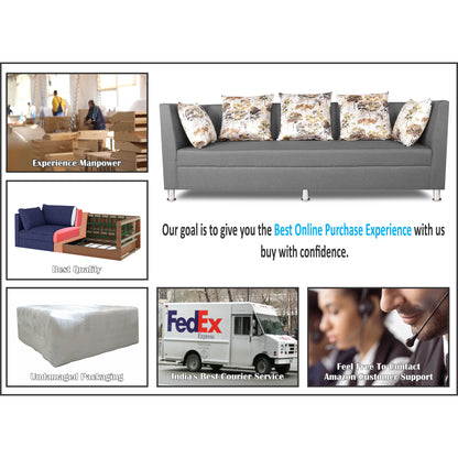 Adorn India Alica 3 Seater Sofa (Light Grey), Wood, Foam