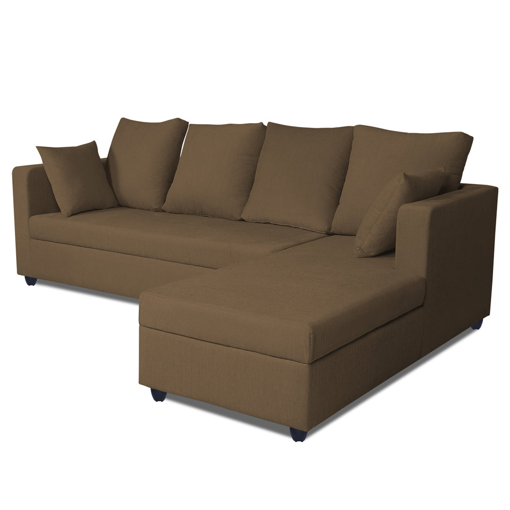 Adorn India Zink Straight line L Shape 6 Seater Sofa Plain Cushion(Camel)