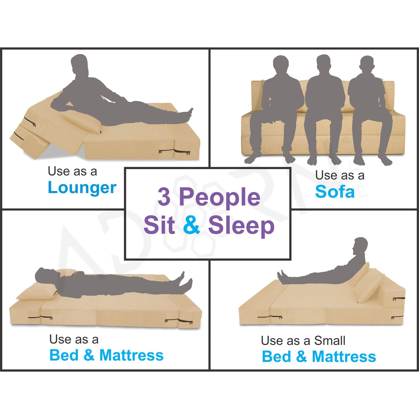 Adorn India Foam Easy 3 Seater Sofa Cum Bed Alyn 6'X 6' (Beige) (1 Year Warranty)
