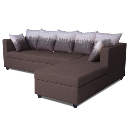 Adorn India Zink Straight line L Shape 6 Seater Sofa Wave Cushion (Brown)