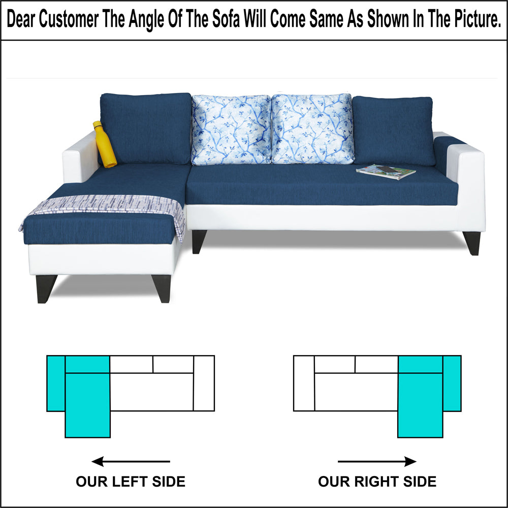 Adorn India Ashley Leatherette Fabric L Shape 6 Seater Sofa Set Digitel Print (Left Hand Side) (Blue & White) (3 Year Warranty)