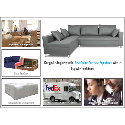 Adorn India Straight Line 6 seater L Shape Sofa set (Left Side Handle)(Light Grey)