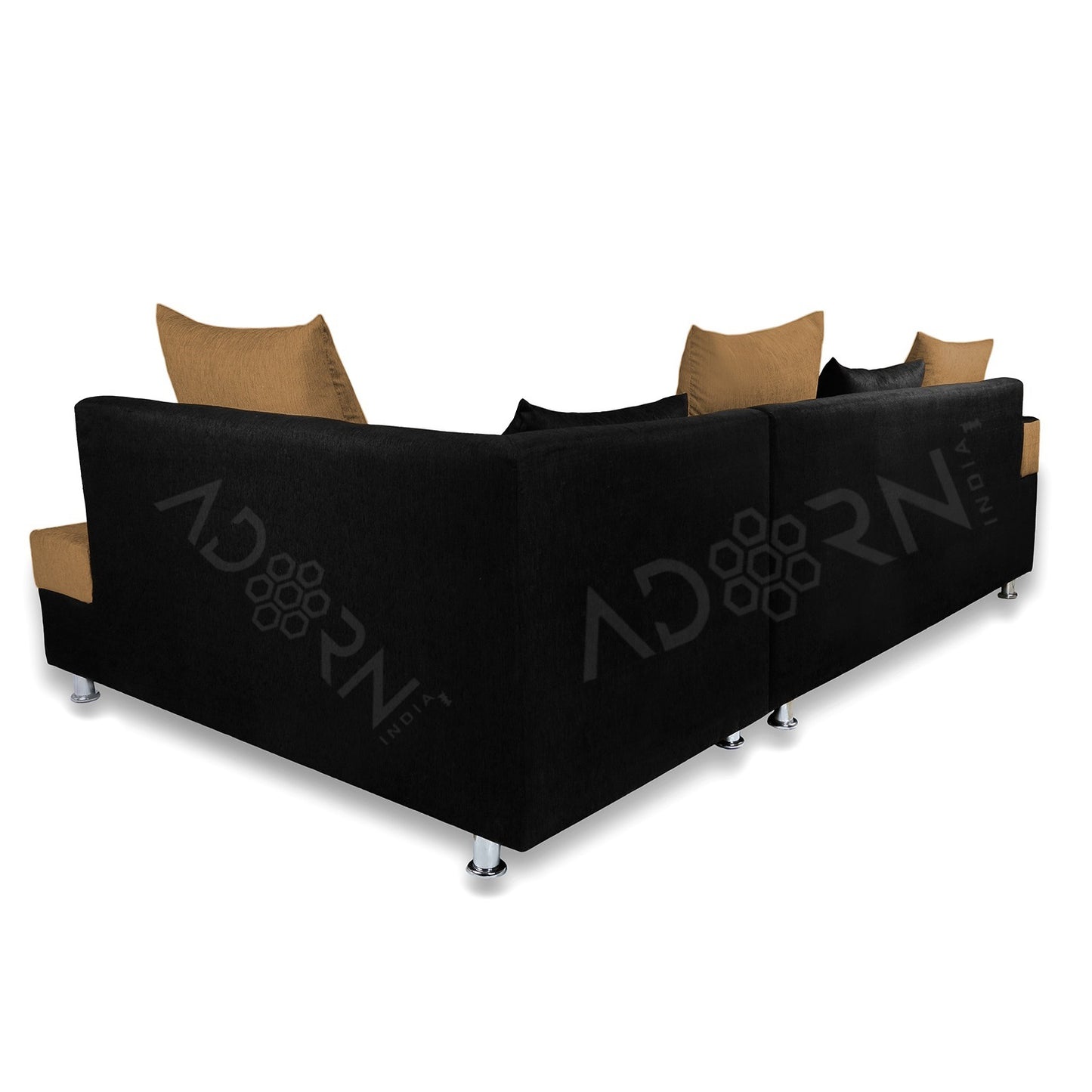 Adorn India Adillac 5 Seater Corner Sofa(Camel & Black), Wood, Foam
