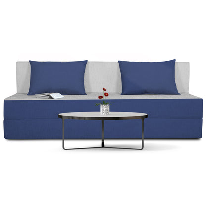 Adorn India Easy 4 Seater Sofa Cum Bed (2 Years Warrenty Quality Foam)-Perfect for Seat & Sleep Washeble Polyster Fabric Cover (Blue & Grey) 6'x6'.Pillows Free (1 Year Warranty)