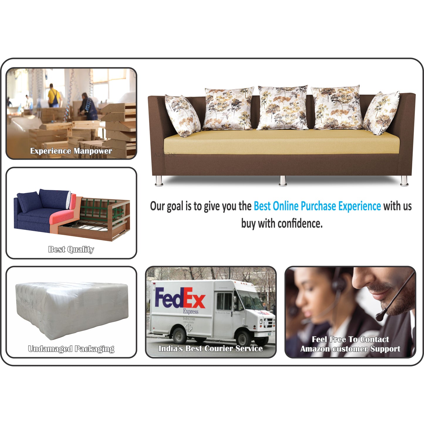 Adorn India Exclusive Two Tone Alica Modular Sofa Set (Wood & Fabric, Brown & Beige)